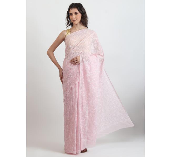 The Weavers Shop By Raavi Kota Work Chikankari Hand Embroidery Saree